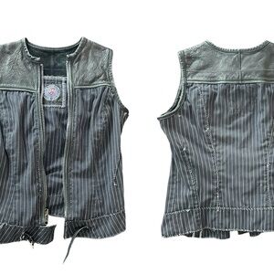 Unisex Agatha Blois pinstripe and leather custom sleeveless vest